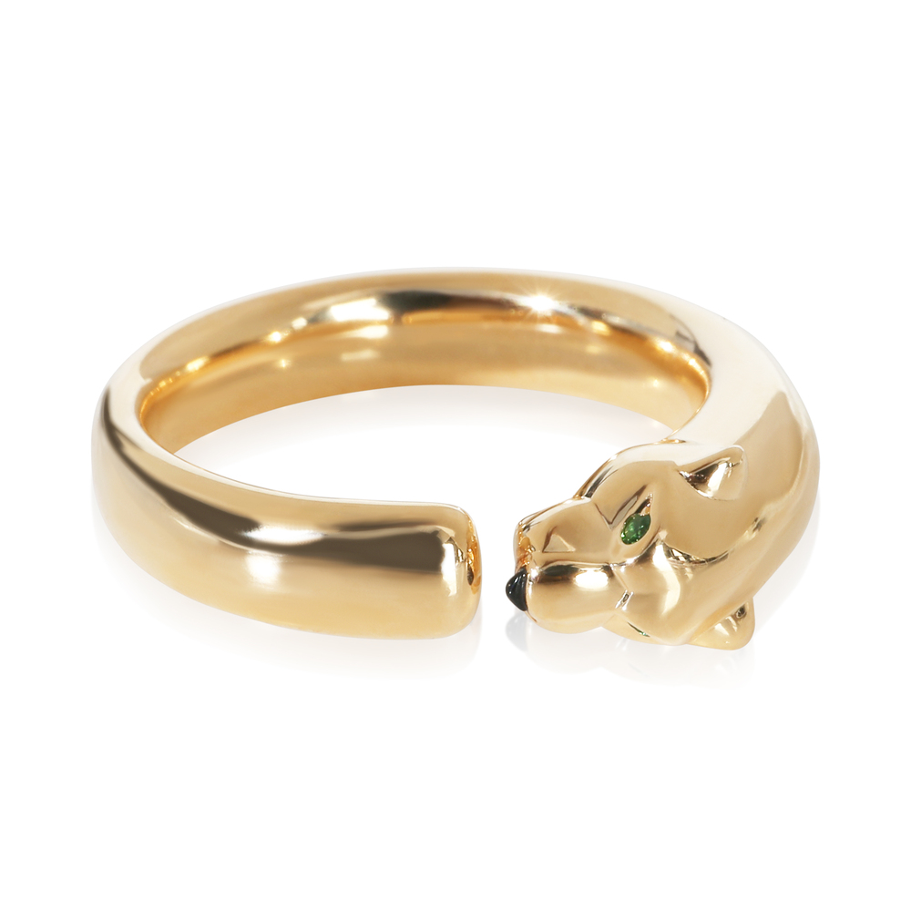 Cartier Yellow Gold Onyx and Tsavorite Small Model Panthere de Cartier Ring
